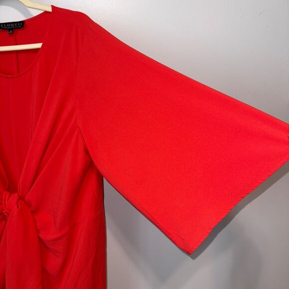 Eloquii Red Deep Coral Tie-Front Dress With Sleeves Size 18 - Picture 4 of 7